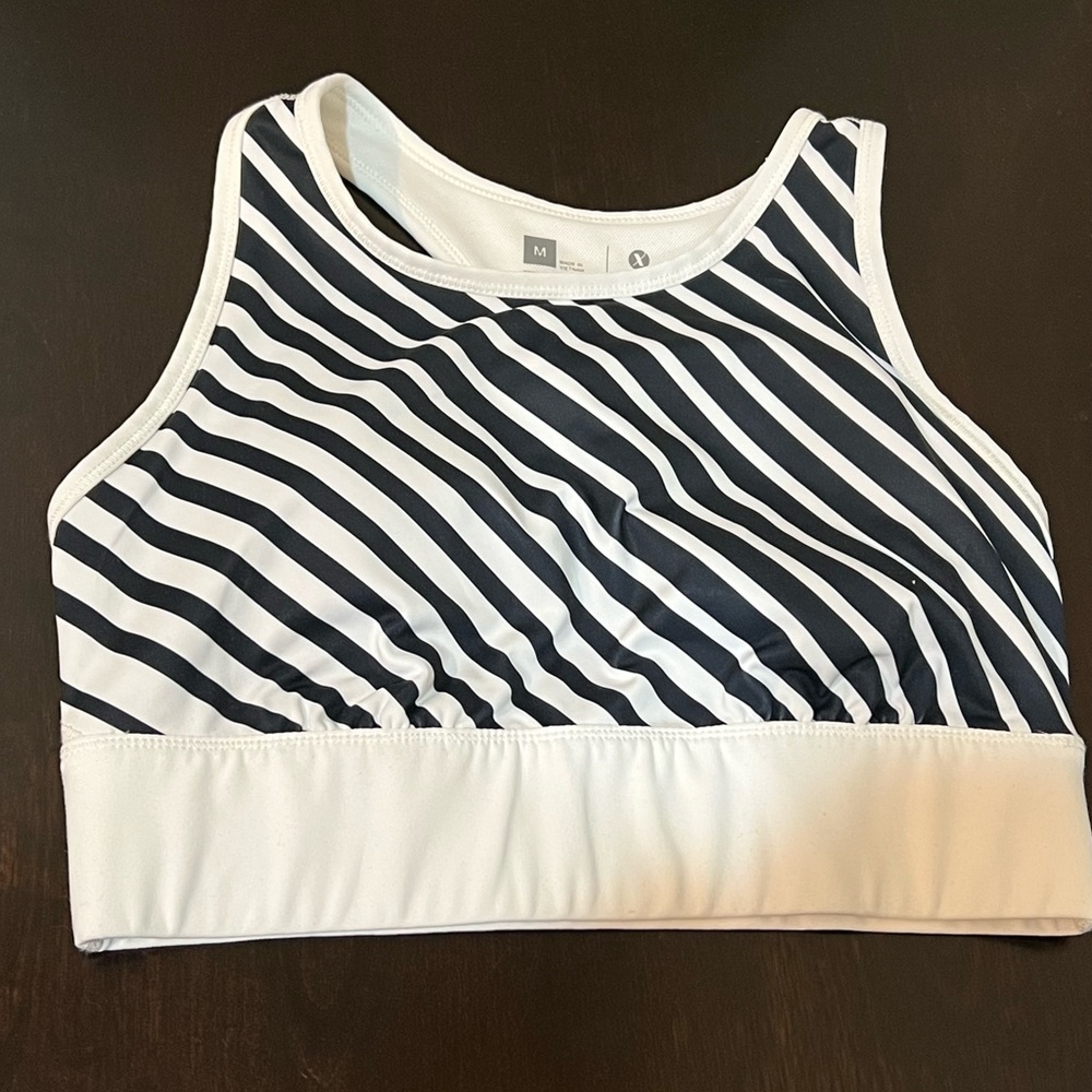 Black and white striped Xerision sports bra. Was too small for me. With padding